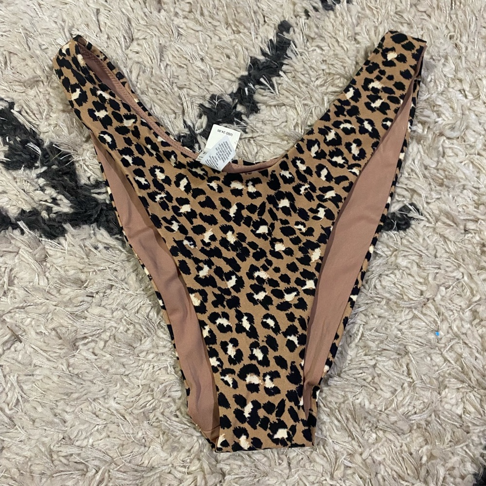 Aerie tan cheetah leopard print high cut cheekier bikini bottoms NWT Size L